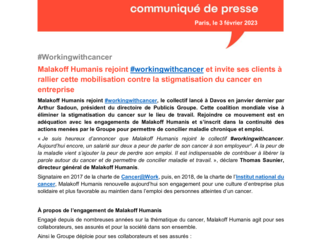 Malakoff Humanis rejoint #workingwithcancer et invite ses clients à rallier cette mobilisation contre la stigmatisation du cancer en entreprise