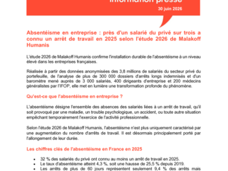 Etude Absentéisme en entreprise Malakoff Humanis 2026
