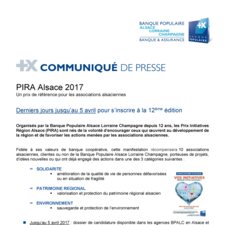 COMMUNIQUE de presse - derniers jours pour s'inscrire - PIRA 2017