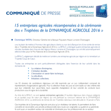 Lorraine - Communiqué de presse - DYNAMIQUE AGRICOLE 2016