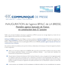 COMMUNIQUE de presse - Inauguration agence BPALC à LA BRESSE - 06 juillet 2017