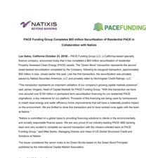 PACE Funding Group Completes $65 million Securitization of Residential PACE in Collaboration with Natixis
