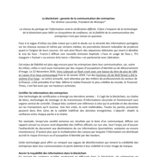 Tribune : la blockchain garante de la communication d'entreprise (pdf)