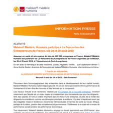 Malakoff Médéric Humanis participe à La Rencontre des Entrepreneurs de France, les 28 et 29 août 2019