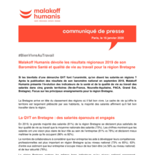 Malakoff Humanis dévoile les résultats régionaux 2019 de son Baromètre Santé et qualité de vie au travail pour la région Bretagne