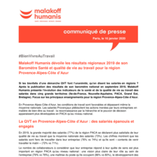 Malakoff Humanis dévoile les résultats régionaux 2019 de son Baromètre Santé et qualité de vie au travail pour la région PACA