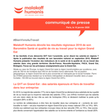 Malakoff Humanis dévoile les résultats régionaux 2019 de son Baromètre Santé et qualité de vie au travail pour la région Grand Est