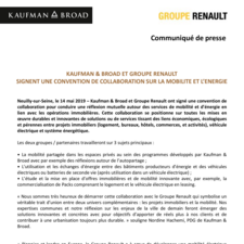 Kaufman & Broad et le groupe Renault signent une convention de collaboration sur la mobilité et l’énergie