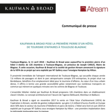 Kaufman & Broad pose la 1ère pierre d’un hôtel de tourisme d’affaires à Toulouse-Blagnac