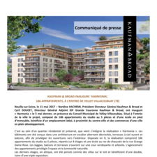 Kaufman & Broad inaugure Harmonia, 186 appartements à l'entrée de Velizy-Villacoublay (78)