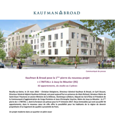 Kaufman & Broad pose la 1ère pierre du nouveau projet « L’INITIAL» à Jouy-le-Moutier (95)