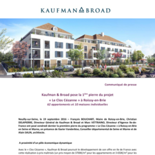 Kaufman & Broad pose la 1ère pierre du projet « Le Clos Cézanne » à Roissy-en-Brie