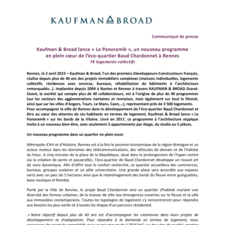 Kaufman & Broad lance « Le Panoramik », un nouveau programme en plein coeur de l'éco-quartier Baud Chardonnet à Rennes