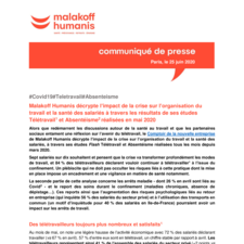 Communique Malakoff Humanis Etude Teletravail Absentéisme Covid 25 juin 2020