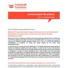 Communiqué Malakoff Humanis Absentéisme Covid 24-09-2020