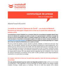 Communiqué La santé au travail à l'épreuve du Covid - Le 13.10.2020