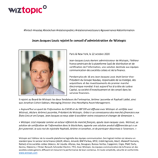 Jean-Jacques Louis rejoint le conseil d’administration de Wiztopic