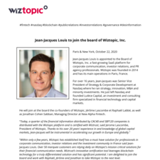 Jean-Jacques Louis to join the board of Wiztopic, Inc