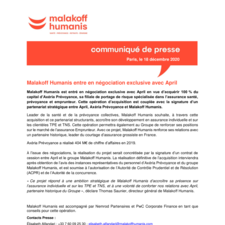 Malakoff Humanis entre en négociation exclusive avec April