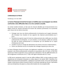 La Caisse d’Epargne Grand Est Europe se mobilise pour accompagner ses clients confrontés à des difficultés liées à la crise sanitaire actuelle.