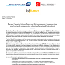 Banque Populaire, Caisse d’Epargne et Bpifrance associent leurs expertises pour favoriser la croissance des entreprises françaises à l’international