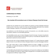 Des résultats 2019 prometteurs pour la Caisse d’Epargne Grand Est Europe