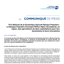 Communiqué de Presse - Prix National de la Dynamique Agricole Banque Populaire