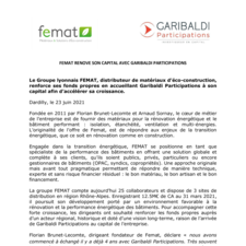 Communiqué de presse - Fermat rénove son capital avec Garibaldi Participations