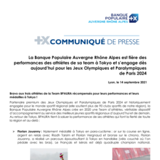 Communiqué de Presse - BPAURA est fière des performances des athlètes de sa team à Tokyo