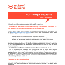 La Fondation Malakoff Humanis Handicap annonce les résultats de son appel à projets en faveur de l’accès aux soins.pdf