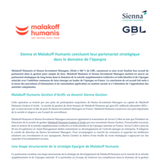 Sienna et Malakoff Humanis concluent leur partenariat stratégique  dans le domaine de l’épargne