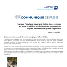 Communiqué de Presse - BPAURA renforce sa Team d'athlètes