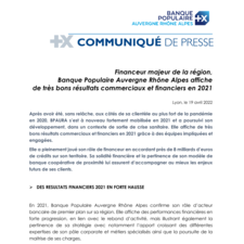 Communiqué de presse - Présentation des résultats annuels 2021 de BPAURA