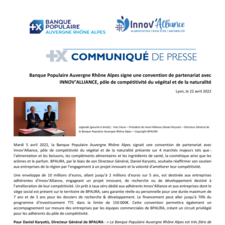 Communiqué de presse -  BPAURA signe une convention de partenariat avec INNOV'ALLIANCE