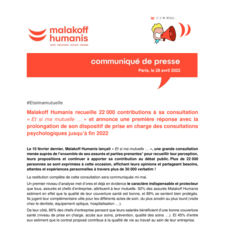 Malakoff Humanis recueille 22 000 contributions à sa consultation « Et si ma mutuelle … » et annonce une première réponse avec la prolongation de son dispositif de prise en charge des consultations psychologiques jusqu’à fin 2022