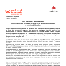 Swiss Life France et Malakoff Humanis  nouent un partenariat stratégique sur le marché de la mobilité internationale  et créent une joint-venture