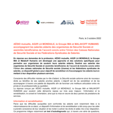 AÉSIO mutuelle, AG2R LA MONDIALE, le Groupe IMA et MALAKOFF HUMANIS accompagnent les salariés aidants des organismes de Sécurité Sociale et assimilés bénéficiaires de l’accord conclu entre l’Union des Caisses Nationales de Sécurité Sociale et les Fédérations Syndicales de Salariés