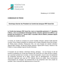Communiqué de presse - Dominique GARNIER, élu Président du Comité des banques FBF GRAND EST