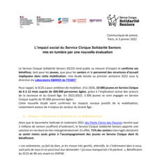 Communiqué - L'impact social du Service Civique Solidarité Seniors mis en lumière par une nouvelle évaluation