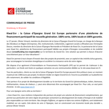 Kiwaï Enr : la Caisse d’Epargne Grand Est Europe partenaire d’une plateforme de financement participatif de nouvelle génération.