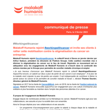 Malakoff Humanis rejoint #workingwithcancer et invite ses clients à rallier cette mobilisation contre la stigmatisation du cancer en entreprise