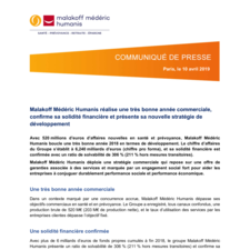 Communiqué Malakoff Médéric Humanis Résultats 2018 Stratégie 2019