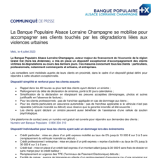 Communiqué de presse Plan de soutien BPALC