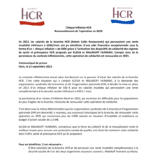 Chèque Inflation HCR - Renouvellement de l’opération en 2023
