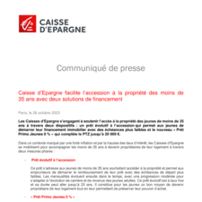 Caisse d'Epargne facilite l'accession à la propriété des moins de 35 ans  avec deux solutions de financement