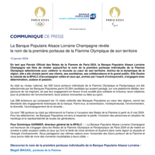 Communiqué de presse - Révélation de la première porteuse individuelle de la Flamme Olympique pour la BPALC