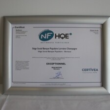 Certificat NF HQE - niveau "exceptionnel" pour la phase de réalisation du siège Charlemagne de la BPALC