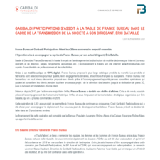 Garibaldi Participations s'assoit à la table de France Bureau dans le cadre de la transmission de la société à son dirigeant, Éric BATAILLE