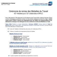 Communiqué de presse - Cérémonie de remise des Médailles du Travail BPALC 2024