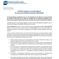 CP - inauguration agence BPALC de Mulhouse Kennedy
